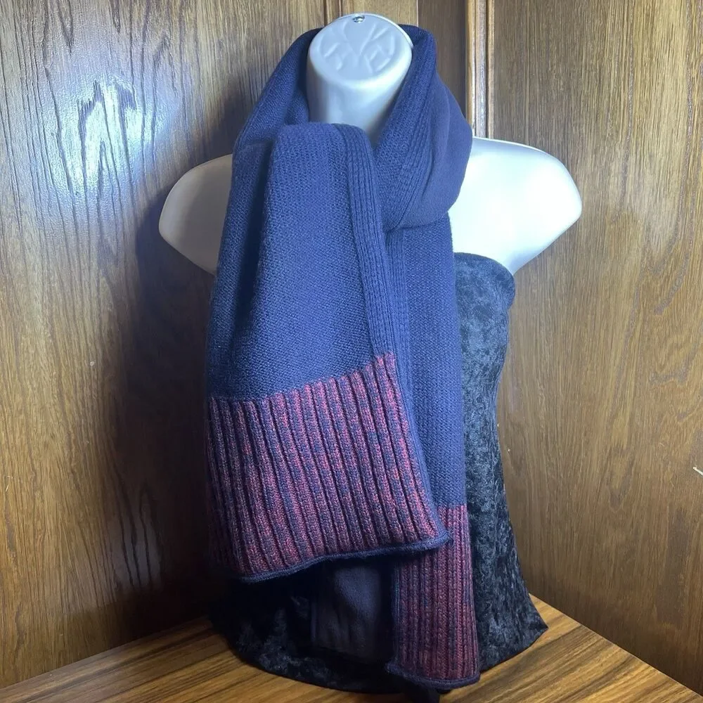 Alexander Julian Scarf Wool Blend Navy Blue Red Long Rectangle Double Sided